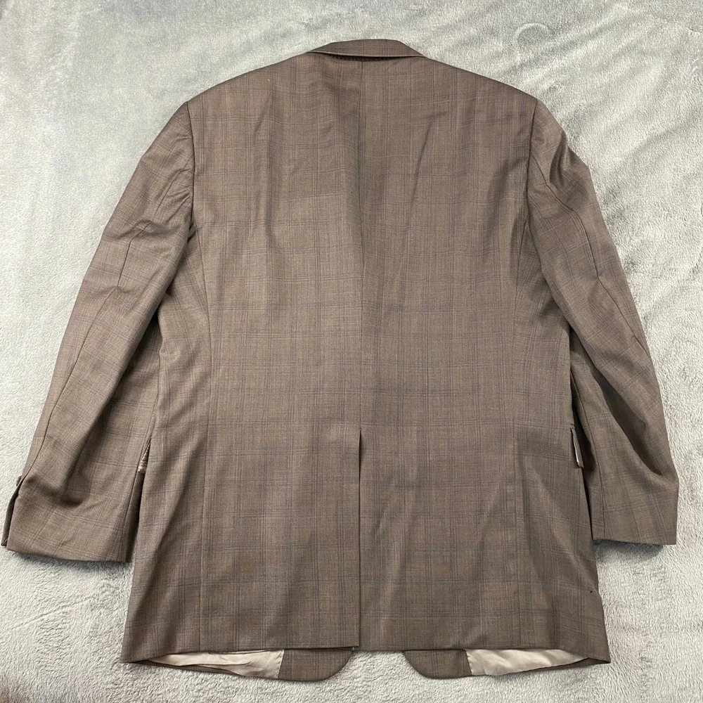 Hart Schaffner Marx Suit Mens 43R Brown Glen Plaid 2-Button Pleated Cuffed USA